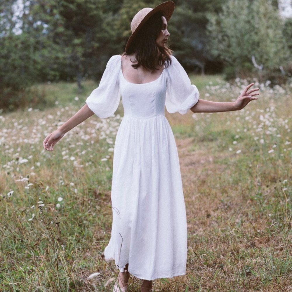 RESERVED Kara Thoms Belleflower Dress Medium Blanc